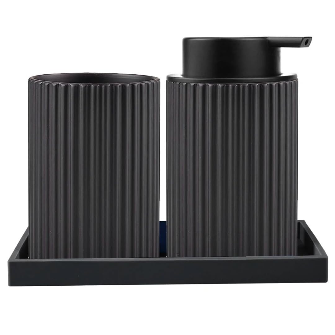 Juego dispensador jabon baƱo y Vaso con Bandeja, dispensador de jabón y portacepillos para baƱo Moderno 300ml, Accesorios Cocina y baƱo, jabón lĆquido y Gel Recargable, Botella de jabón