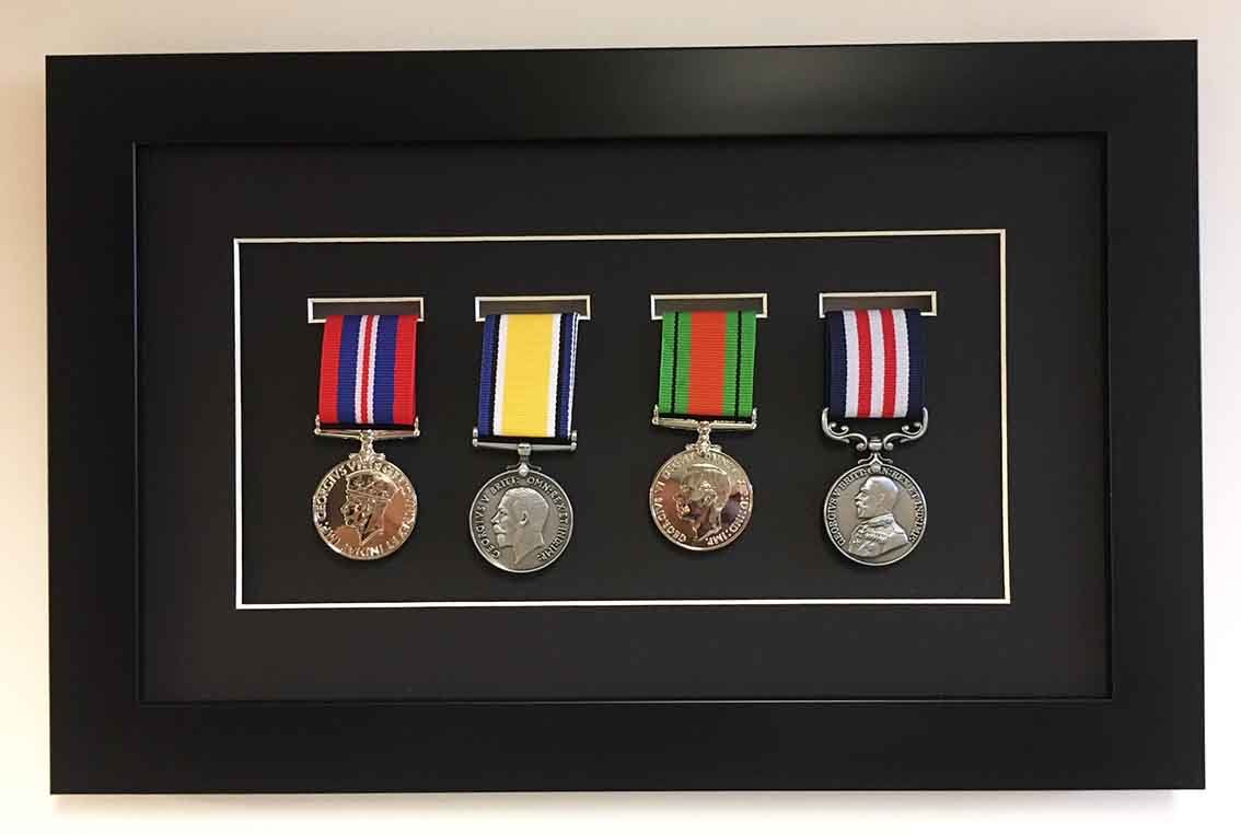 Kwik Picture Framing Ltd Black Shadow Box Frame For Medal Display | Deep 3D Box For Military, Sports And War Awards | Perspex Front And Mdf Backing | Mount - Frame | Fits Four Medal
