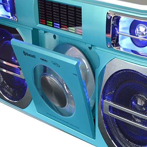 Studebaker Vintage Turquoise 80'S Retro Street Bluetooth Wireless Streaming Boombox Rechargeable Battery, Cd/Mp3 Player, Am/Fm, Usb, Multi Color Led Eq, Dual Full-Range High Bass Speakers & Ac/Dc - #TOP2
