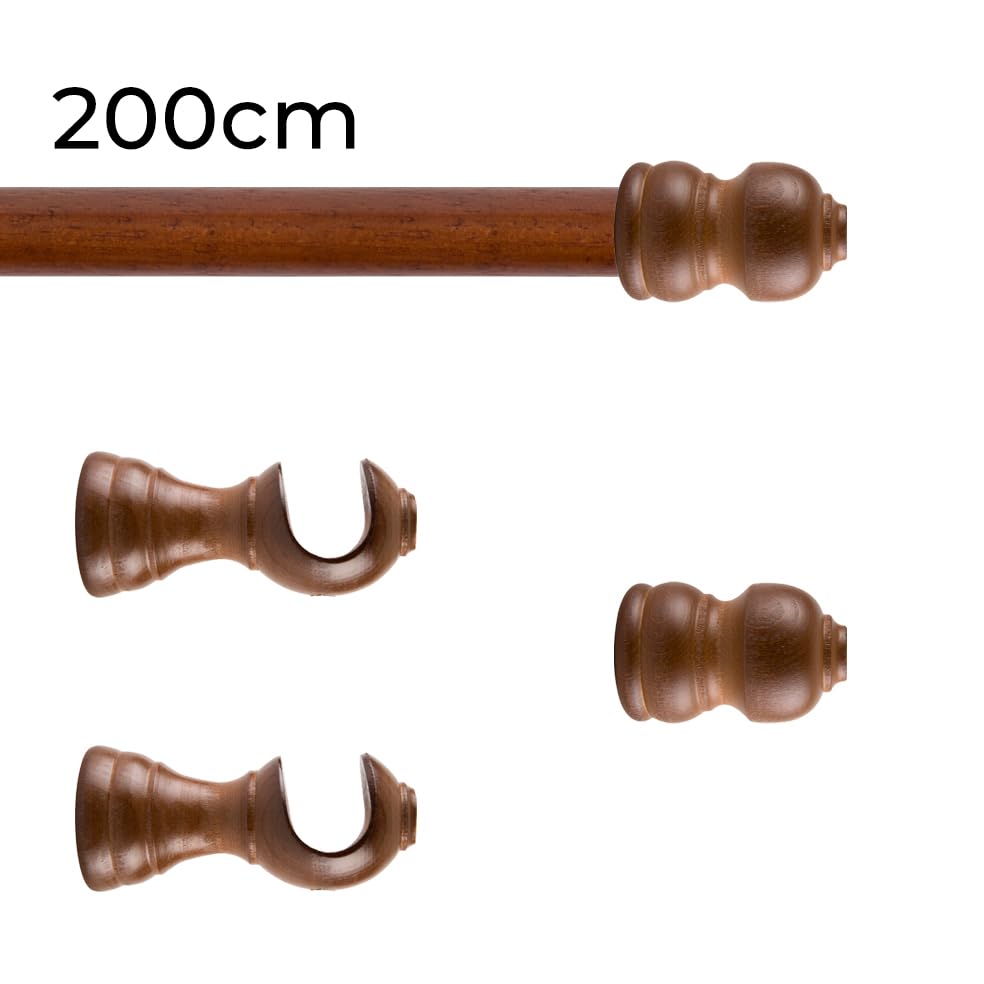 Yi Chen Moderno Bastone per Tende in Legno con 2 Staffe, Robusto Legno Massiccio Breve Bastone per Tende 29mm Diametro Singtola Aste per Tende per Home Decor,Senza Anello-A-160CM