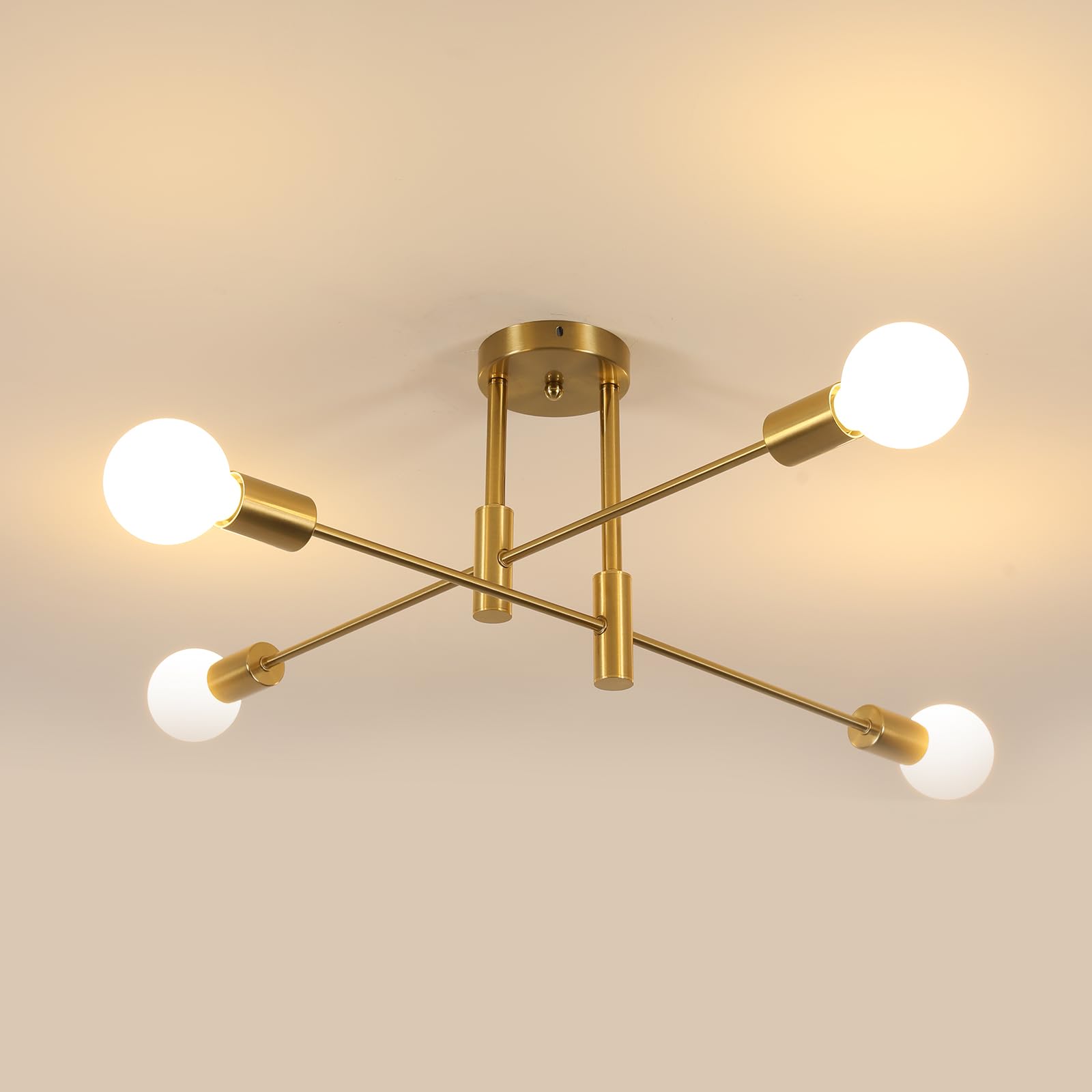 Goeco Vintage Ceiling Light Chandelier E27 Socket Max. 60 W Industrial 4 Fimmig Gold Ceiling Light Diameter 71 cm Ceiling Lights for Living Room Bedroom Dining Room Bulbs Not Included