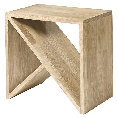 NORDICSTORY Mesa Auxiliar Sofa Hans, Madera Maciza Roble, Mesilla de Noche Moderna para Salon Ordenador Cama, Estilo Nordico Diseno Original 45 x 30 x 45 cm (Roble Blanqueado)