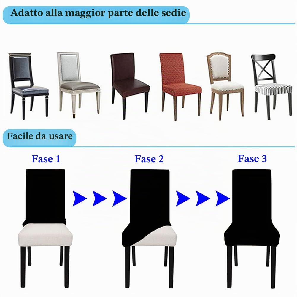 Copertura della Sedia 6 Pezzi, Estraibile Lavabile Elastica Coprisedie con Schienale, Resistente e Facile da Pulire, Fodere per sedie in Spandex per Hotel Sala da Pranzo Wedding (Grigio)