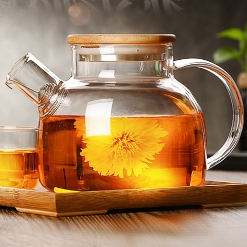 Cosy-YcY Glass Teapot with A Filter Coil, Teapot with Strainer for Loose Tea,Tea Kettle Safe On Stovetop, Bamboo Lid with Stainless Steel Bottom and Filter Coil(1000ML/35oz)