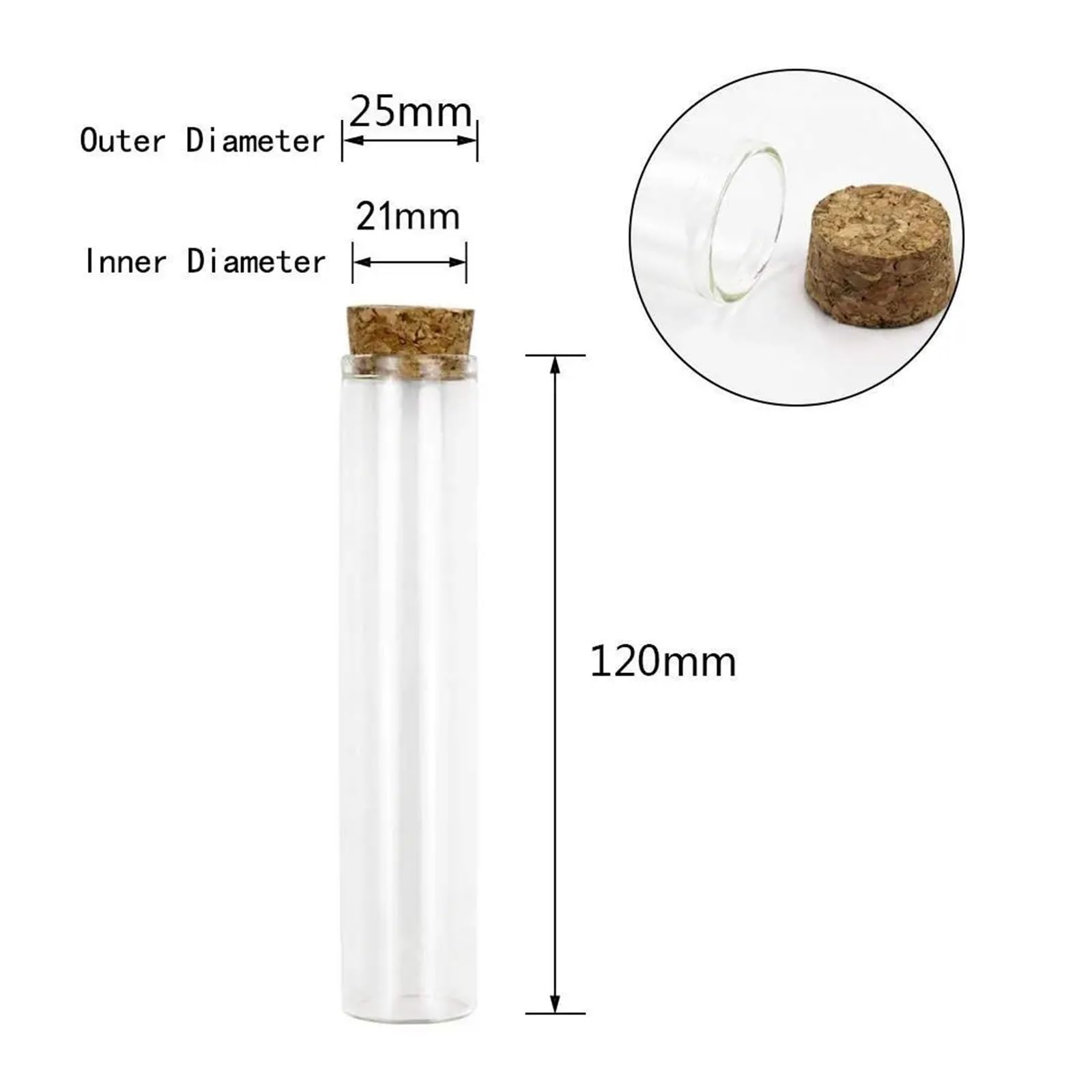 Probetas Plastico Tubo de ensayo de vidrio de 18 piezas, tubos de ensayo planos transparentes de 25 × 120 mm con tapones de corcho for experimentos científicos, almacenamiento de sal de baño y dulces