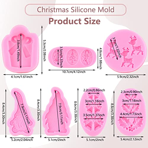 Miyahouse Christmas Gnome Fondant Molds Christmas Bell Reindeer Holly Leaves Molds Santa Claus Chocolate Mold For Xmas Cake Decorating Cupcake Topper Candy Chocolate Gum Paste Set Of 7 #TOP2