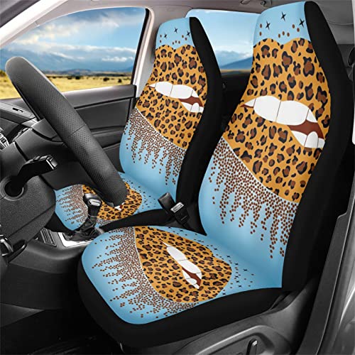 Mumeson Fundas de asiento de coche con estampado de labios de leopardo para mujeres y niñas, fundas protectoras universales para asiento delantero de vehículo, se adapta a casi casi coches, camiones