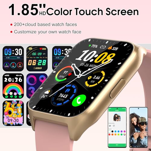 Image of Smart Watch for Men Women (Answer /Make Calls), 1.85 inch HD Fitness Smartwatch | Fitness Tracker with Heart Rate and Sleep Monitor, 110+ Sports Modes, IP68 Waterproof Activity Tracker for iOS /Android, Pink