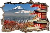 100% Made in Germany Pixxprint 3D_WD_S2248_92x62 wundervoller Tempel am Fudschijama Japan Wanddurchbruch 3D Wandtattoo, Vinyl, bunt, 92 x 62 x 0,02 cm
