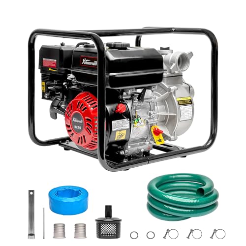 XtremepowerUS Semi Trash Pump 2 inch, 158 GPM 7.5HP Gas Powered Water Pump, 212cc 4-Cycle Engine with 25ft Discharge Hose, 12ft Suction Hose and Complete Fittings
