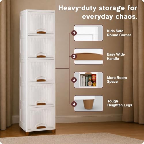 Image of TEKCOOL Plastic Wardrobe for Clothes : Versatile Plastic Cupboard for Storage Organizer & Organisers Storage Box for Ideal for Neat and Tidy Storage Solutions Almirah for Clothes (White, 5XL);