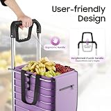 Wózek na zakupy, składany, aluminiowy, 40 kg, składany wózek na zakupy z wodoodporną torbą, wózek na zakupy o nośności 88 lbs – 35 l, kółka, haczyki