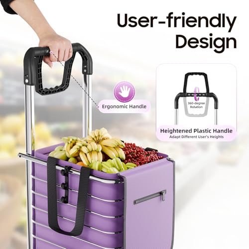 Großer faltbarer Einkaufstrolley mit 8 Rädern, mit wasserdichter Oxford-Tasche, robuster Aluminiumrahmen, leicht und einfach zu manövrieren, für Einkäufe und den Außenbereich – Bild 8