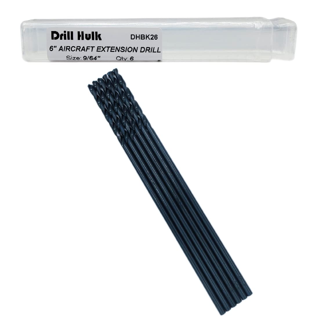 9/64-Inch x 6-Inch Aircraft Extension Black Oxide Drill Bit, Premium M2 High Speed Steel, Extra Length, for Metal, Plastic, Wood