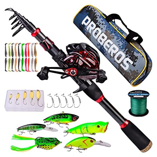 Fishing Rod and Reel Combo, 6.9ft Telescopic Spincast Rod with Left Handed Baitcasting Reel Combos, Sea Saltwater Freshwater Ice Bass Fishing Tackle Set Fishing Rods Kit
