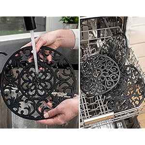 GASARÉ, Extra Large, Thick, 10" Silicone Trivets for Hot Dishes, Pots, and Pans, Hot Pads for Countertops, Flexible, Dishwasher Safe, 10 x ¼ Inches, Set of 3, Black GASARE Extra Large Thick 10 Silicone Trivets for Hot Dishes Pots and Pans Hot Pads for Countertops Flexible Dishwasher Safe 10 x–Inches Set of 3 Black