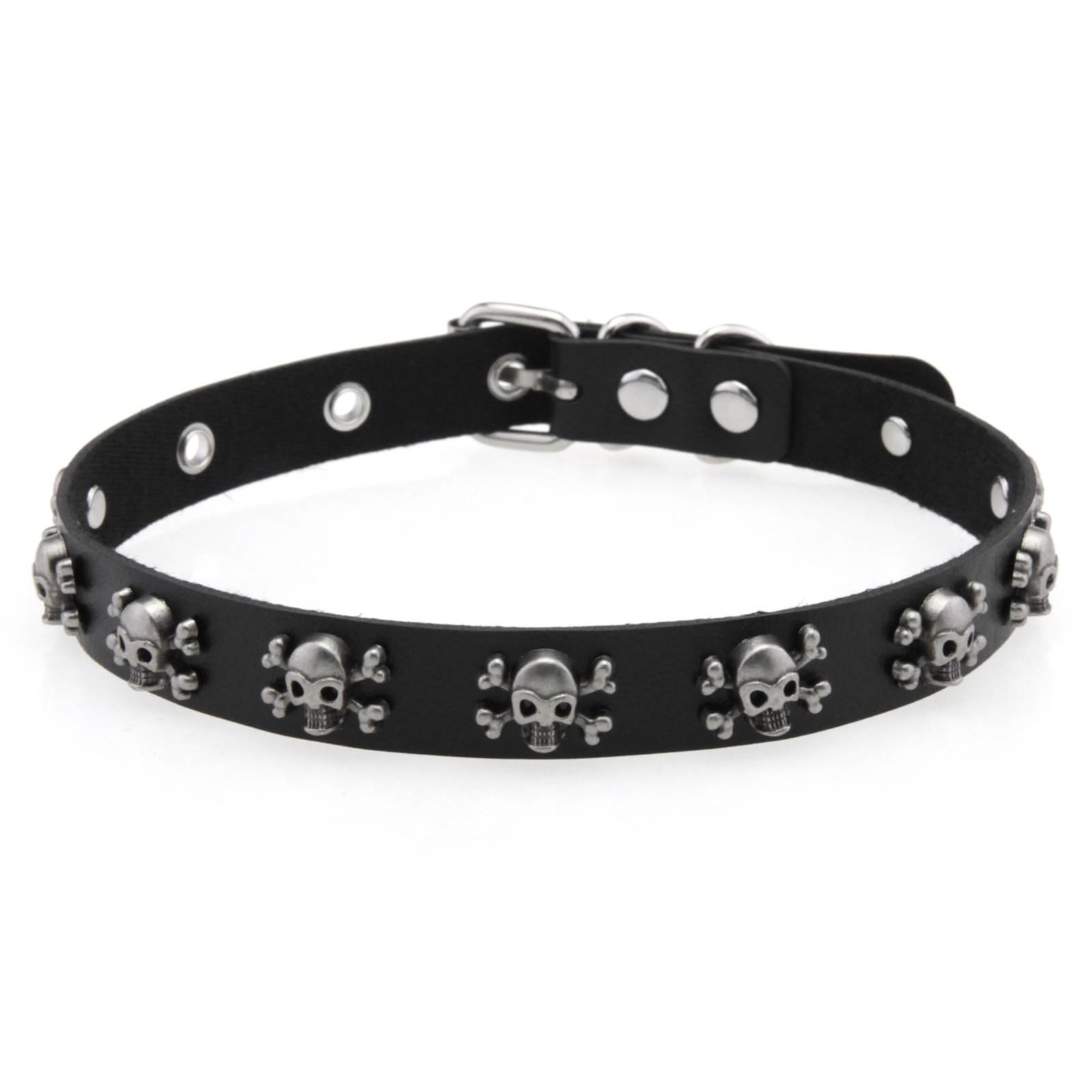 MICFENY Retro Skull Charm Leather Choker Soft PU Collar With Metal Punk Unisex Adjustable Necklace For Daily Wear