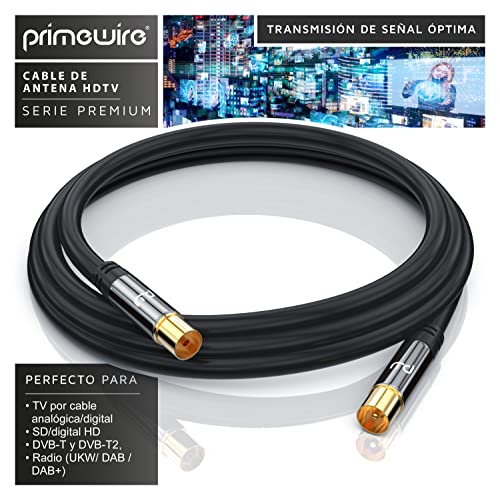 1,5m cable de antena HQ HDTV Premium factor de blindaje 135 dB resistencia 75 ohmios - cable coaxial coax Full HD - clavija coaxial macho en acoplamiento coax clavija macho en conector hembra - negro