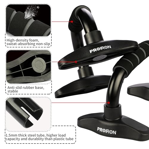 PROIRON Push Up Bar Stands, Push Up Handles with Non slip Foam Grip for Chest Press, Home Gym Fitness Exercise, Strength Training (1 pair Black) - Image 3