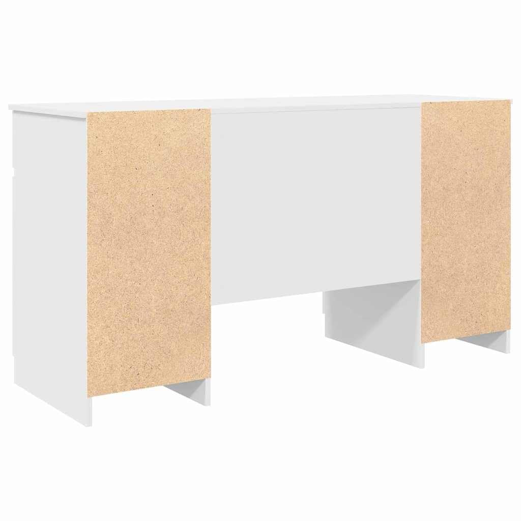 Scrivania bianca con cassetti in legno opaco, 140 x 49 x 76 cm, scrivania da ufficio, scrivania per computer, segretario, postazione di lavoro, casa, studio, spazio di archiviazione
