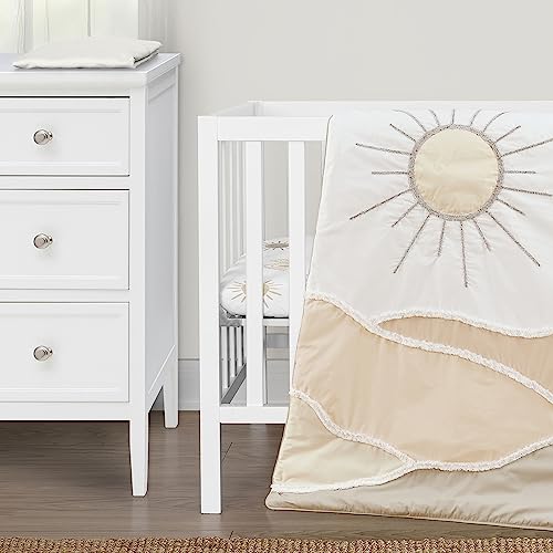 Image of Sweet Jojo Designs Boho Desert Sun Taupe Boy Girl Gender Neutral Unisex Baby Mini Crib Bedding Set Infant Nursery Room Newborn Blanket Portable Pack n Play Sheets 3pc Beige Ivory Bohemian Sun Mountain