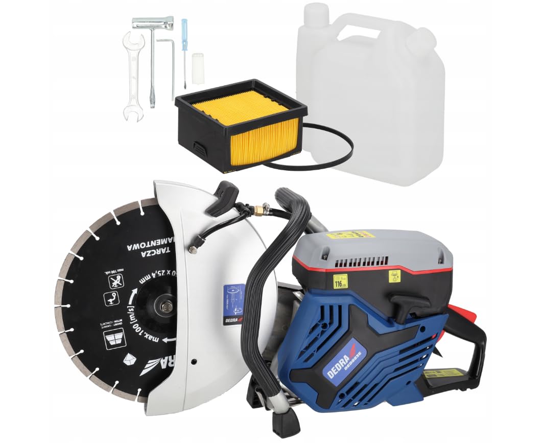 Taglierina per calcestruzzo benzina, asfalto e metallo, 350 mm, DEDRA DED8836, 3,5 kW, motore a due tempi, con raffreddamento ad acqua, raffreddamento ad aria e protezione antipolvere, doppio filtro
