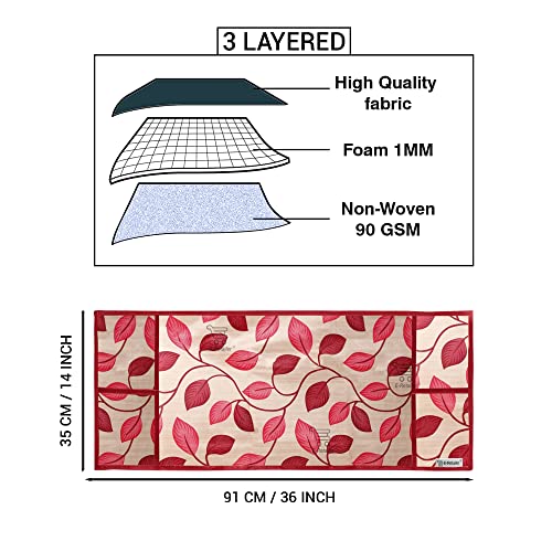 Image of Polyester 3-Layered Microwave Oven Top Cover With 4 Utility Pockets Suitable for Upto 30 Liter (Color- Red, Size-36x14 Inches)