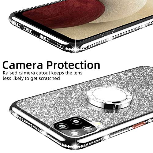 For Samsung Galaxy A12 5G Case Glitter Luxury Cute Tpu Silicone Slim Phone Case For Women Girls With Kickstand, Sparkles Bling Diamond Rhinestone Ring Stand & Strap Case For Samsung A12 5G (Silver) #TOP2