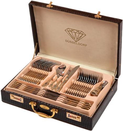 Faqueiro de Aço Inox Dourado, Faqueiro 84 Peças, Design Alemão, B...