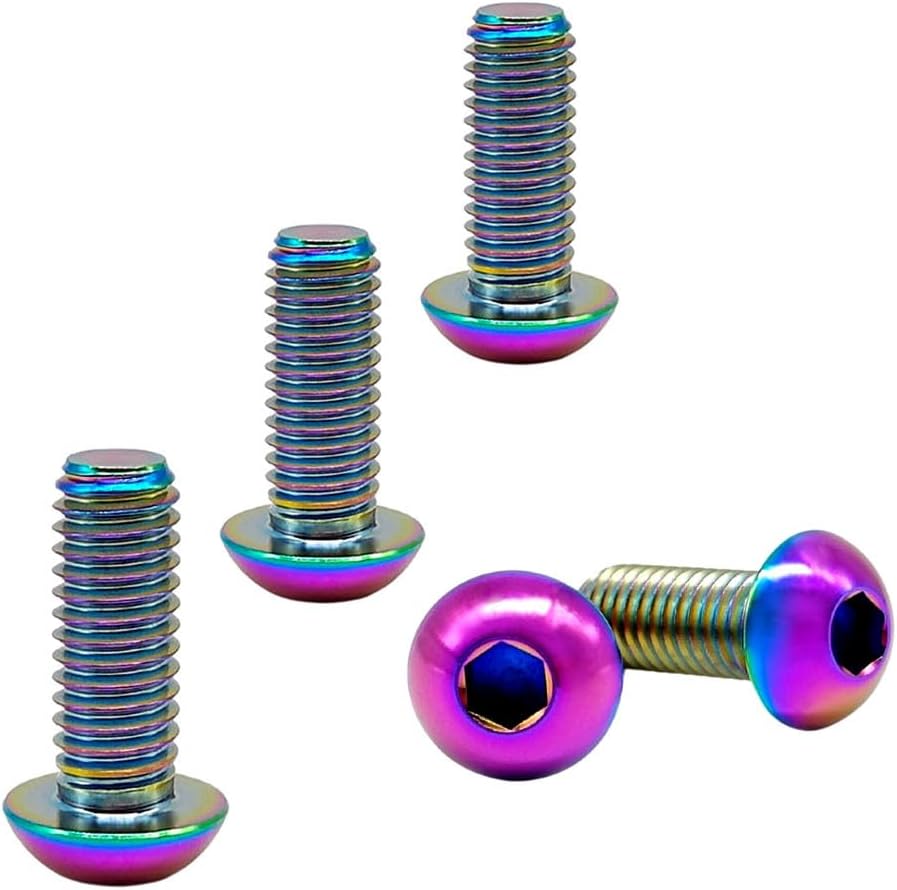 RISON Titanium Screws M4x12mm Screws ISO7380 Button Head Hex Socket Cap Screws Rainbow Button Socket Head Hexagon Titanium Bolt GR5 Titanium Screws Pack of 5