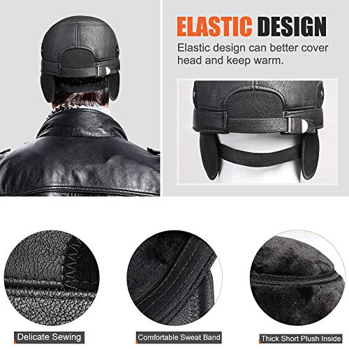 Sumolux Boné de couro de inverno com aba de orelha, militar, cadete militar, chapéu plano para uso e