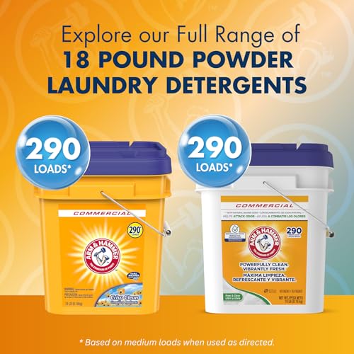 Image of Arm & Hammer Powder Laundry Detergent, Professional Soap for Washing Clothes, 290 Loads, Free and Clear, Bulk 18lb Pail