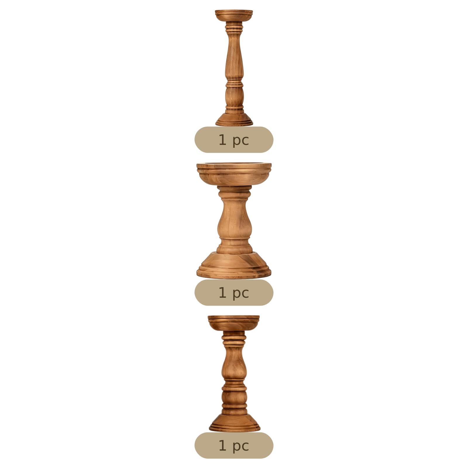 3 STK. Stumpenkerzenhalter-Set, Holzdesign im Landhausstil mit Walnussfinish, in DREI Höhen für Hochzeitsdeko und Kaminsims, dekorativ für Tisch, Regal und Wohnbereich