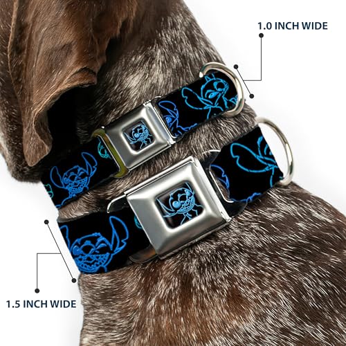 Disney Hundehalsband, Metall-Sicherheitsgurtschnalle, elektrische Stichposen, Schwarz, Neonblau, 40,6 bis 58,9 cm, 3,8 cm breit