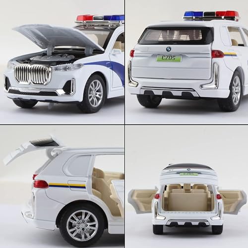 Image of Exclusive Alloy Metal Pull Back Die-cast Car Scale Model with Sound Light Mini Auto Toy for Kids Metal Model Toy Car with Sound and Light?New Version? (1.32 Scale B-M-W-X7 Police - White)