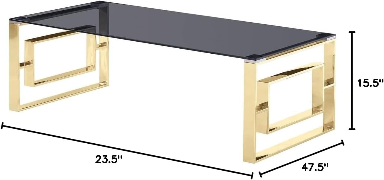 Best Master Mallory Stainless Steel and Smoked Glass Coffee Table in Gold