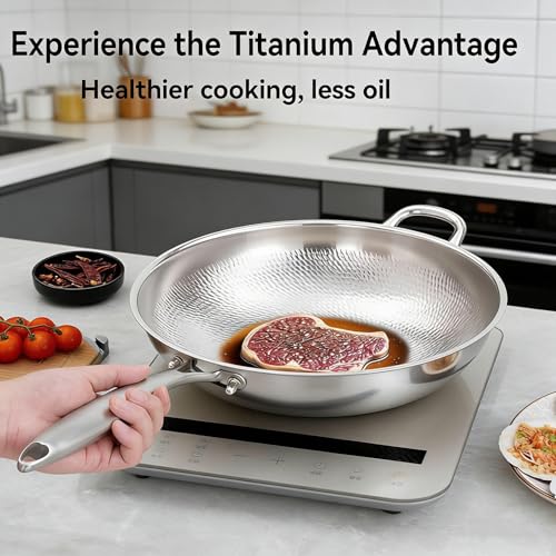 Wok de titanio con tapa, acero inoxidable, 12.59 in miniatura 4