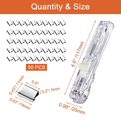 Image of Mini Push Stapler, Paper Clamp Clip Dispenser with 50 Pcs Stainless Steel Reusable Staples 40 Sheet Capacity, Portable Clip Stapler for Office Desk Accessories Home School Supplies