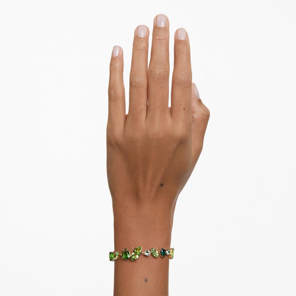 Swarovski Bransoletka Gema, Szlify różnorodne, Zielona, Wykończenie z 18-karatowego złota