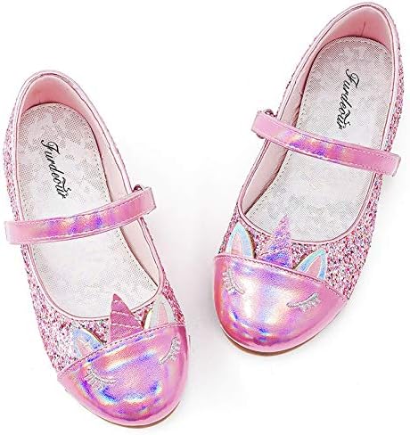 Furdeour Little Kids Glitter Dress Up Shoes Princess Formal Slipper Casual Cute Unicorn Flats Pink Ballet Flats Birthday Party Flower Girl Wedding Shoes(2502Pink 13)