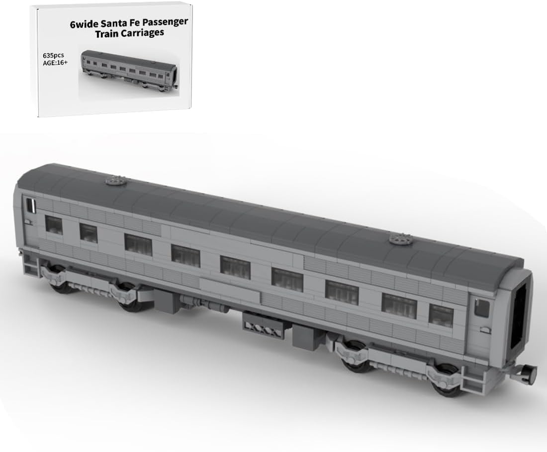 Train Carriages Building Set, Santa Fe Passenger Train Carriages Small Bricks Building Blocks Set Model, Designed by Count_of_Brick (635pcs+)