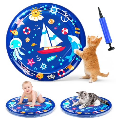 XIABYAYU 65 cm Wassermatte für Katzen Wasserspielmatte Katze Wassermatte Mit Fischen für Katzen Katze Wassermatten Sensorische Wasserspielmatte für Katzes Mit Luftpumpe Sommer-Katzenspielmatte