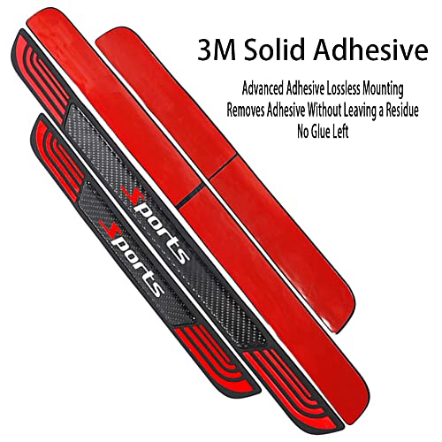Image of Door Threshold Protector,Carbon Fiber Emblem Scratch Pad Door Entry Guard Decals Badge Sports Decoration Lossless Installtion Accessories 4 Packs PVC Red