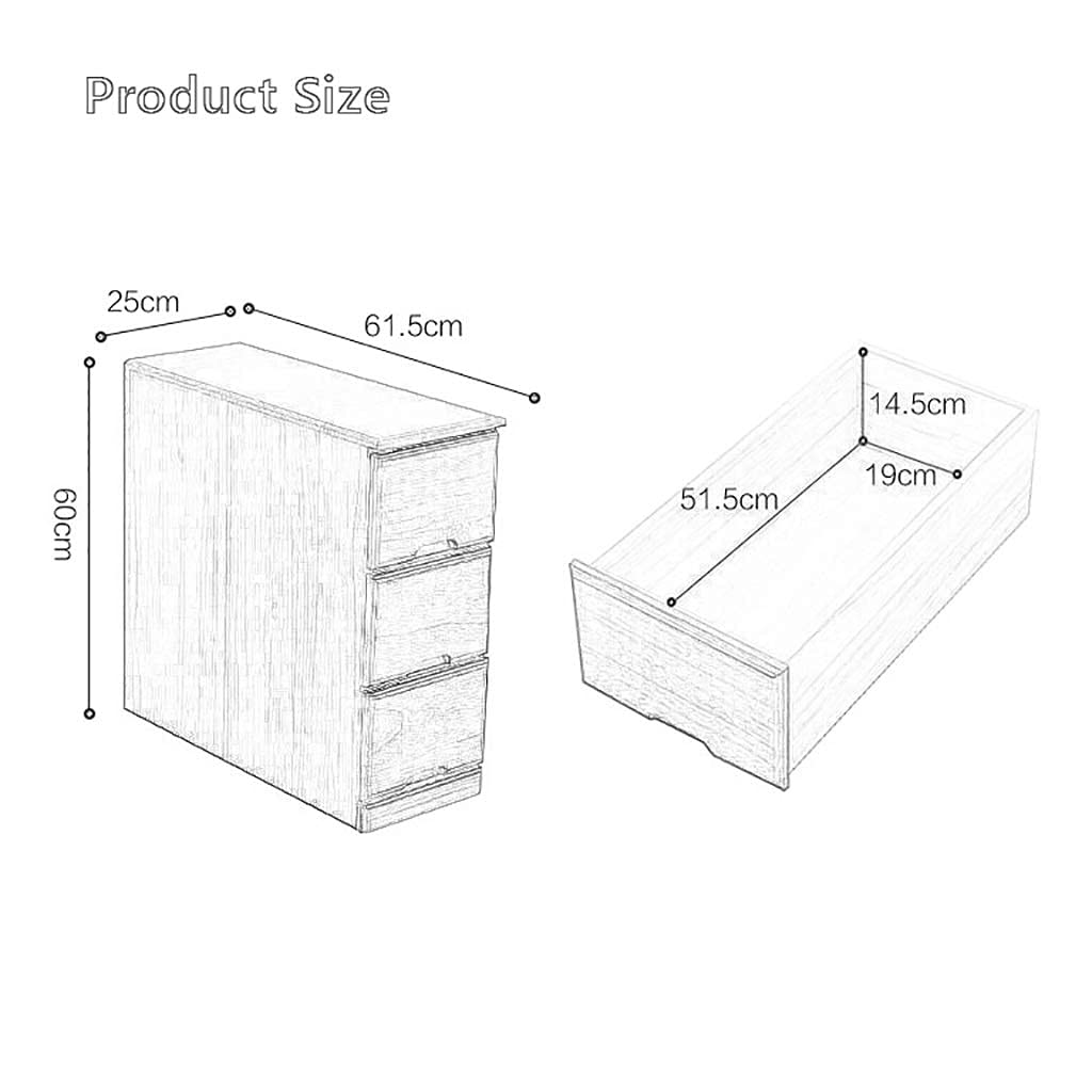 Armoire de Chevet en Bois Massif, 3 Tiroirs, Grand Rangement, L61.5cm *W25cm *H60cm (Color : B)