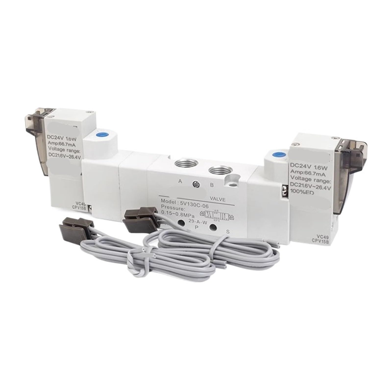 5V130 Pneumatisches Magnetventil, 5/3 Wege C/E/P Mitte M5 1/8 Zoll Steuerventil for industrielle Automatisierung, Zylindersteuerung(5V130E-06,AC220V)