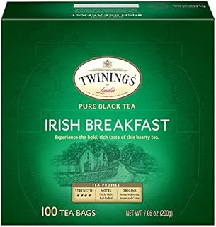 Twinings Irish Breakfast Black Tea, 100 Individually Wrapped Tea Bags, Flavourful, Bold, Robust Caffeinated Black Tea