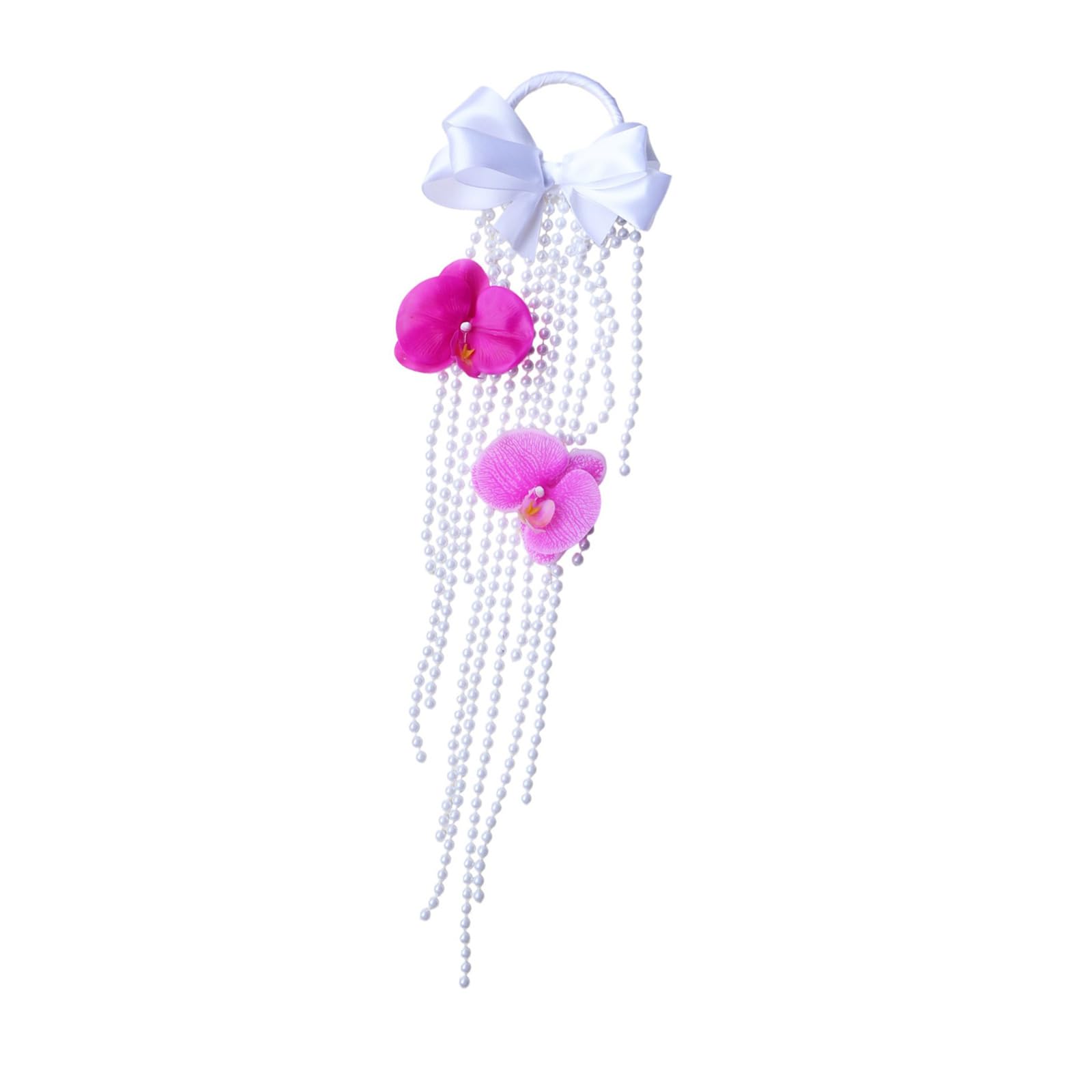 Laikoutd Realistic Floral Bouquet Waterfall Pearls Artificial Phalaenopsis Bridal for Wedding Ceremony Maid Keepsakes Realistic Floral Waterfall Pearls