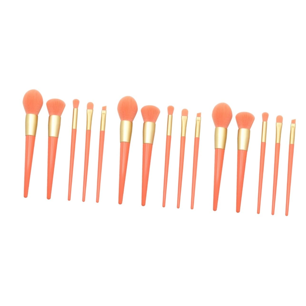 Beavorty 15piezas Cepillos De Maquillaje Naranja Mango De Plástico Kit Profesional De Herramientas Cosméticas Para Aplicación De Base y Polvo Para Viajes y Uso Diario
