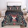 Dekbedovertrek 220×240,Kerst Dekbed Set Zachte Gezellige Beddengoed Set Schattige Elanden Plant Print Kinderen Meisjes Kingsize Dekbedovertrek Slaapkamer Decor Voor Vriend Kerstcadeaus,Koning