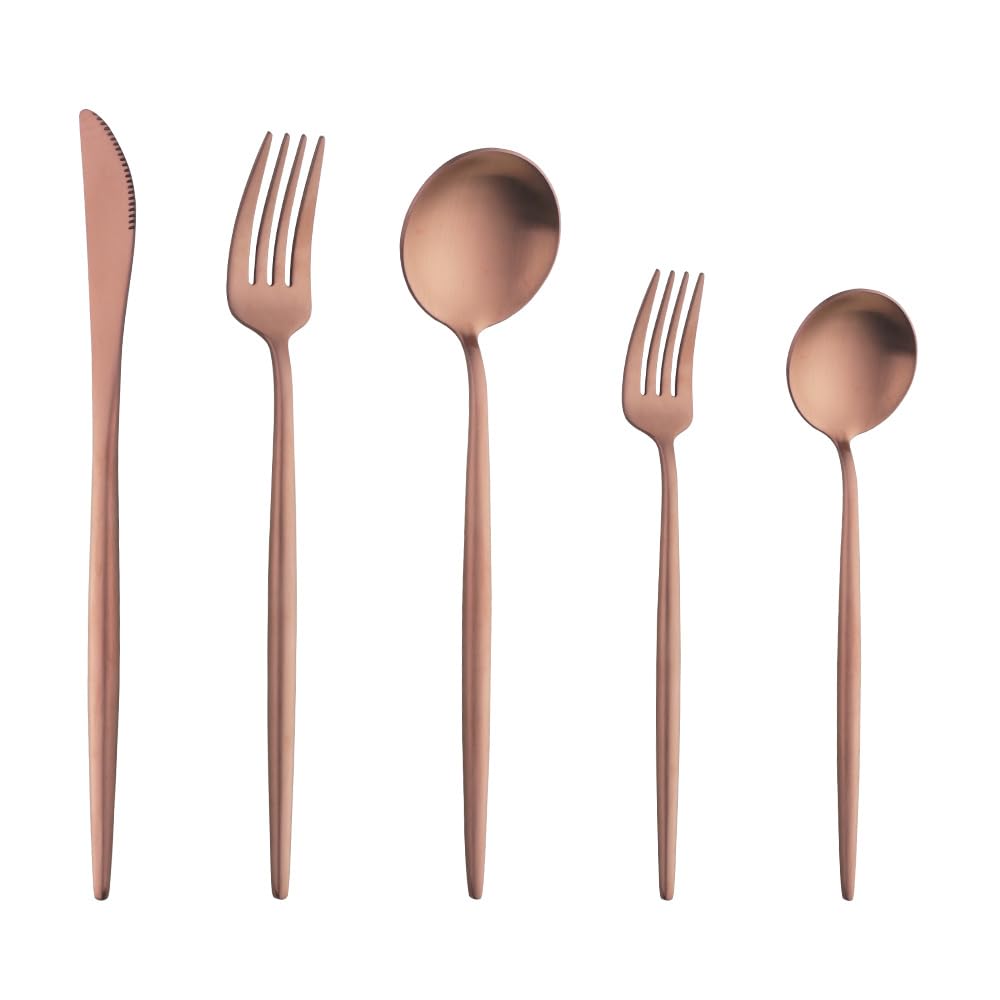 Buyer Star Matte Rose Gold Besteck Set, 30 Stück Edelstahl Besteck Set Gold Matt für Haus Küche Restaurant Parteien, Essbesteck Set Mit Gabeln Löffeln Messern Spülmaschinenfest